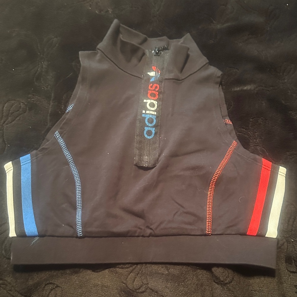 Adidas Black Sleeveless Top with Red and Blue Accents size small